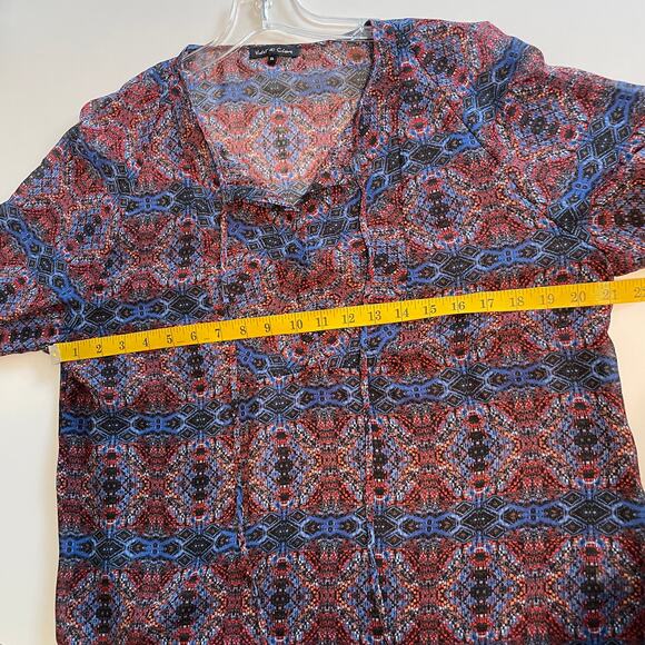 Violet & Claire Stained Glass Semi-Sheer Top Womens XL Red & Blue Career Blouse - Picture 6 of 7